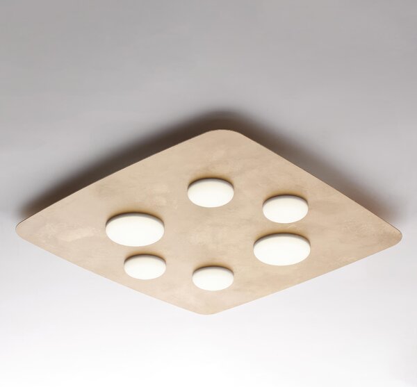 Plafoniera in metallo laccato bianco con decorazione oro Antico MEGAN Diametro 65x h 6 cm LED 48W / 5400 Lumen / 4500K