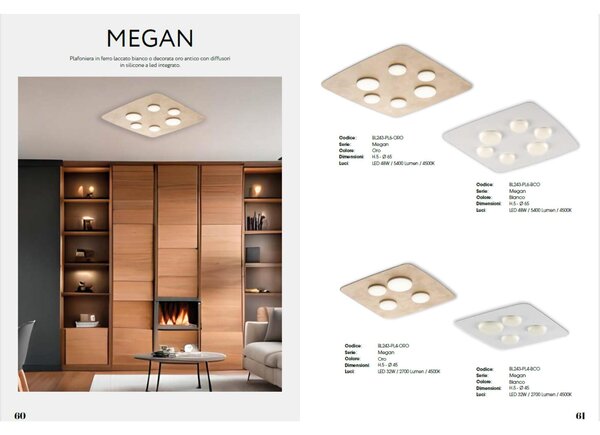 Plafoniera in metallo laccato bianco con decorazione oro Antico MEGAN Diametro 65x h 6 cm LED 48W / 5400 Lumen / 4500K