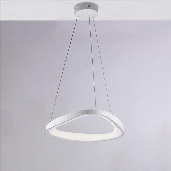 Sospensione Triangolare in metallo e alluminio bianco con led integrato e cavi elettrici regolabili ANNA Diametro 50x h 7-MAX 130 cm Colore Biaco