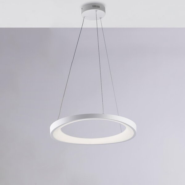 Sospensione Circolare in metallo e alluminio bianco con led integrato e cavi elettrici regolabili ANNA Diametro 50x h 7-MAX 130 cm Colore Biaco