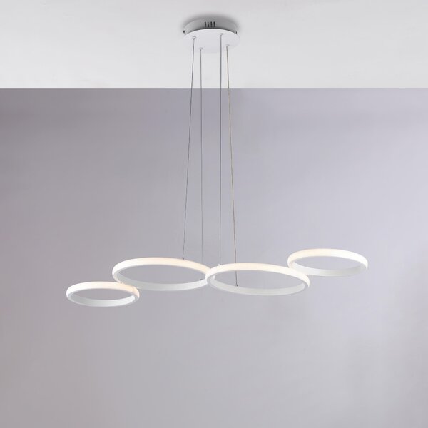 Sospensione Atena LED 100x64xH4 cm, Bianco, Metallo e Alluminio Laccato, CCT con Telecomando