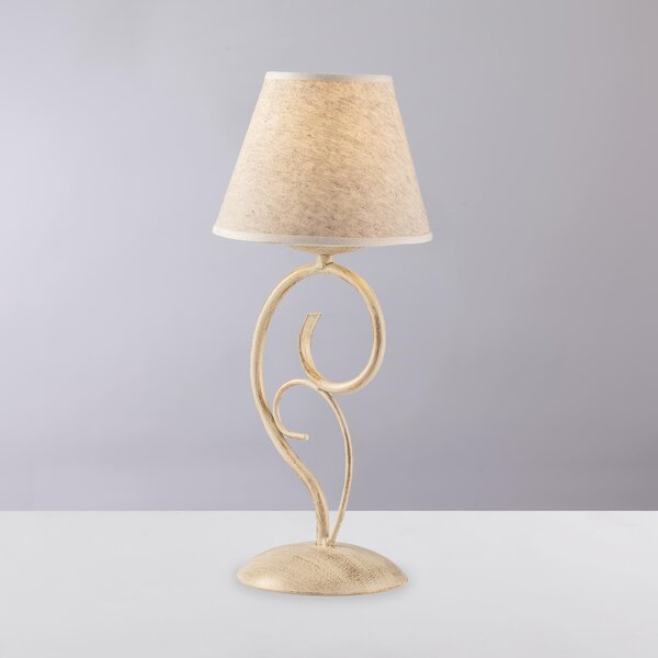 Lumetto Vienna in ferro laccato avorio con decorazione oro chiaro e paralume in pvc effetto tessuto 1 luce, altezza 38 Cm, larghezza 16 Cm
