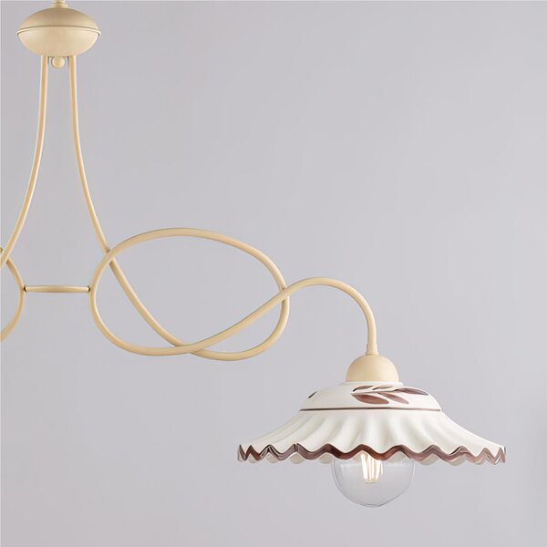 Lampadario in ferro laccato nero e decorazione effetto Avorio decap� A 2 luci MOD BISTOT Dimensioni 98x30xh 55 cm allungabile fino a 96 diffusori in vetro o bianchi
