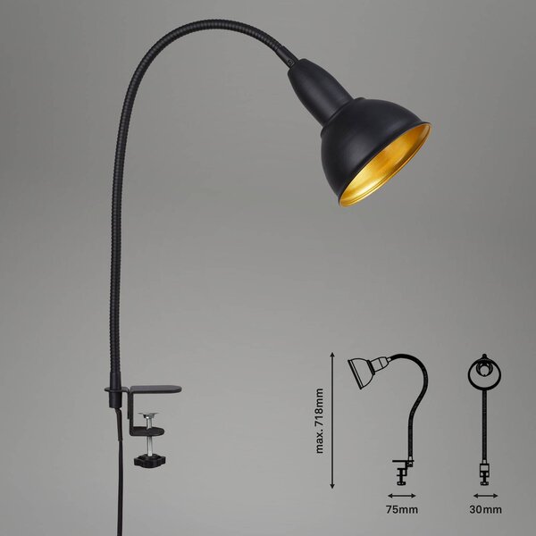 Briloner Lampada con morsetto Hygge Comfort light Retro, Nero, Soggiorno / Sala da pranzo, Metallo, Vintage, Lampada con morsetto