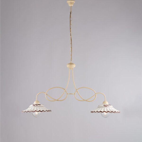 Lampadario in ferro laccato nero e decorazione effetto Avorio decap� A 2 luci MOD BISTOT Dimensioni 98x30xh 55 cm allungabile fino a 96 diffusori in vetro o bianchi