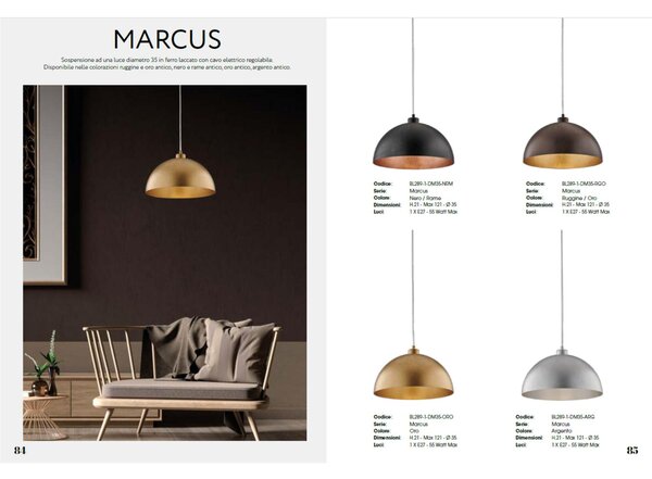Sospensione Marcus �35xH21 - MAX 121 cm, Ruggine Oro, Ferro Laccato con Effetto Ruggine e Decorazione Interna Oro Antico - 1 X E27 - 55 Watt Max