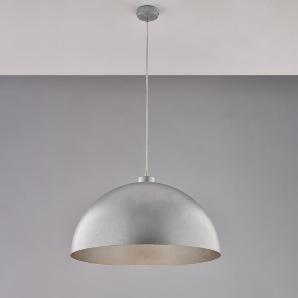 Sospensione Marcus Diametro 50 cm in Ferro Laccato Bianco con Decorazione Argento Antico, Cavo Elettrico Regolabile, H30 - MAX 130 cm, 1 Luce E27 - 55 Watt Max, Colore Argento
