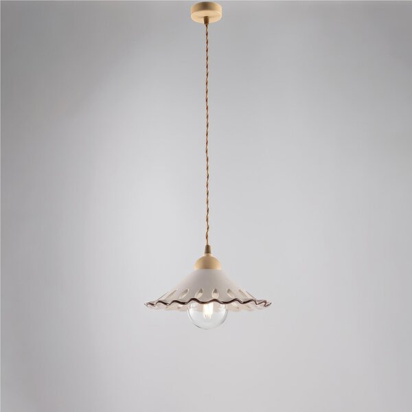 Sospensione in ferro laccato nero e decorazione effetto ruggine 1 luce MOD OSTERIA Dimensioni30xh 15 cm Cavo allungabile fino a 90 Cm con diffusore in ceramica bianco e marrone