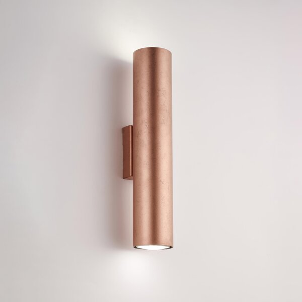 Applique in Ferro Laccato Nero con Decorazione Rame Antico Dag 30x8x6 cm, Colore Rame, Illuminazione GU10 - 35 Watt Max