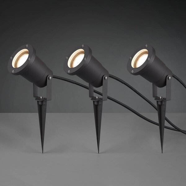 Trio Lighting Proiettore da esterni Ubangi con picchetto set 3x, Nero, Alluminio