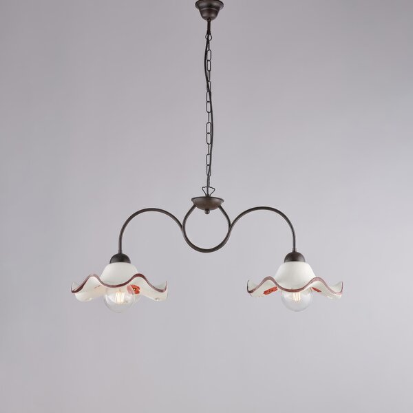 Lampadario Anemone in Ferro Laccato Nero e Decorazione Ruggine, Diffusori in Ceramica �30 cm, Nero Ruggine, 2 x E27 - 55 Watt Max, Dimensioni 81x30xH34 - Max 94 cm