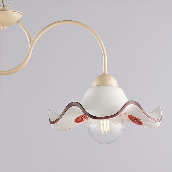 Lampadario in ferro laccato avorio e decorazione effetto decap� A 2 luci MOD ANEMONE Dimensioni 81x30xh 34 cm allungabile fino a 96 diffusori in ceramica
