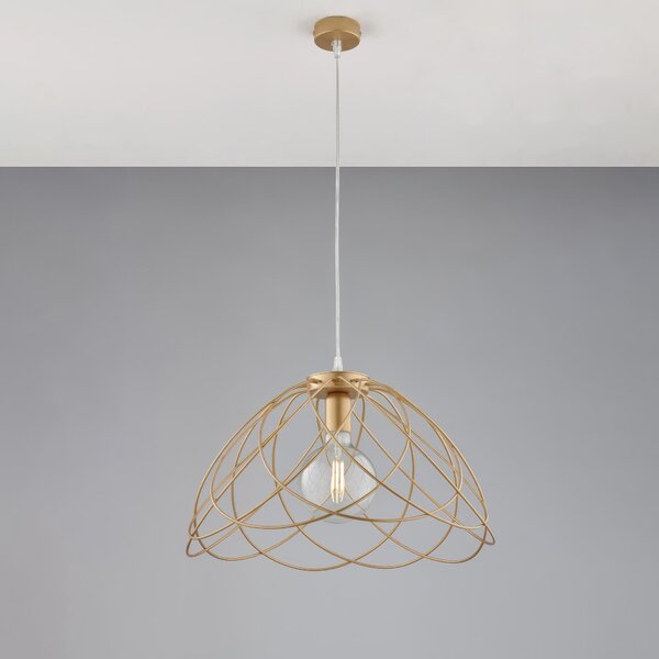 Lampadario Pagoda in Ferro Laccato Oro con Decorazione Oro Antico, H32 - MAX 132 x �45 cm, Oro, Illuminazione 1 X E27 - 55 Watt Max