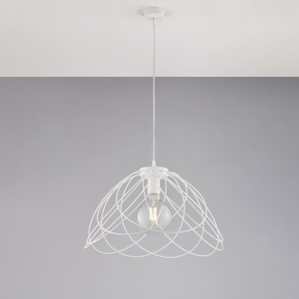 Lampadario Pagoda in Ferro Laccato Bianco con Decorazione Effetto Shabby Chic, H32 - MAX 132 - �45 cm, 1 X E27 - 55 Watt Max, Colore Bianco Shabby