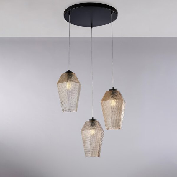 Sospensione Prisma H.35 - MAX 135 - �47 cm, Colore Ambra, Ferro Laccato Nero e Vetro Soffiato, 3 X E27 - 55 Watt Max