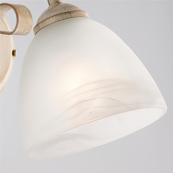 Applique da muro in ferro laccato marrone con decorazione oro antico FORGIATO Dimensione 23x23xh 20 cm sfere in Vetro alabastro bianco 1 luce Avorio / Oro