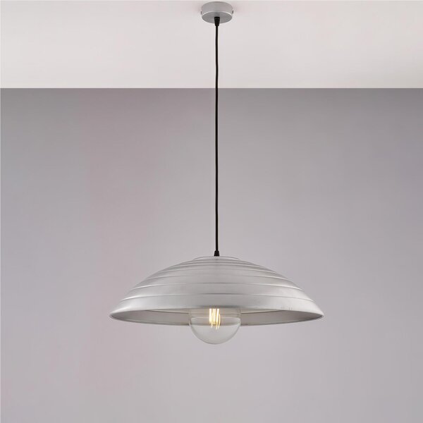 Lampada a Sospensione in ferro laccato nero Cavo Elettrico ricoperto da tessuto MOD SENDER Diametro 50x h 15 cm decorazione Argento