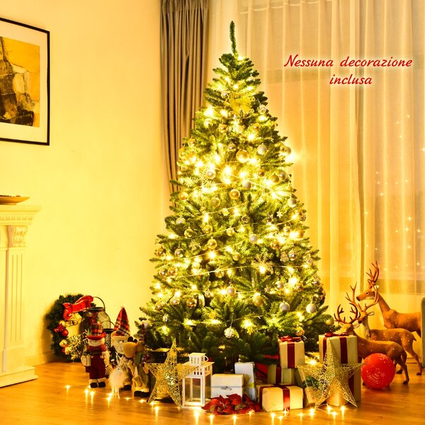 Costway Albero di Natale 228 cm non illuminato, Abete artificiale con base pieghevole di metallo, Verde