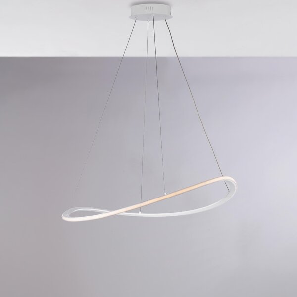 Sospensione Raky � 70xH.17 - MAX 130 cm, Bianco, Metallo e Alluminio Laccato con LED Integrato 40W 3600 Lumen CCT
