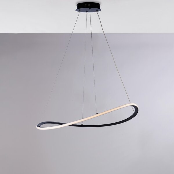 Sospensione Raky � 70 x H17-130 cm, Nero, Metallo e Alluminio Laccato con LED 40W 3600 Lumen CCT, Cavi Elettrici Regolabili