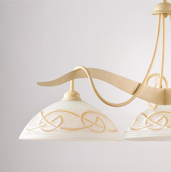 Lampadario in ferro laccato nero e decorazione effetto Avorio / Decap� A 3 luci MOD BILBAO Dimensioni 89x30xh 46 cm allungabile fino a 96 diffusori in vetro bianchi e ambra