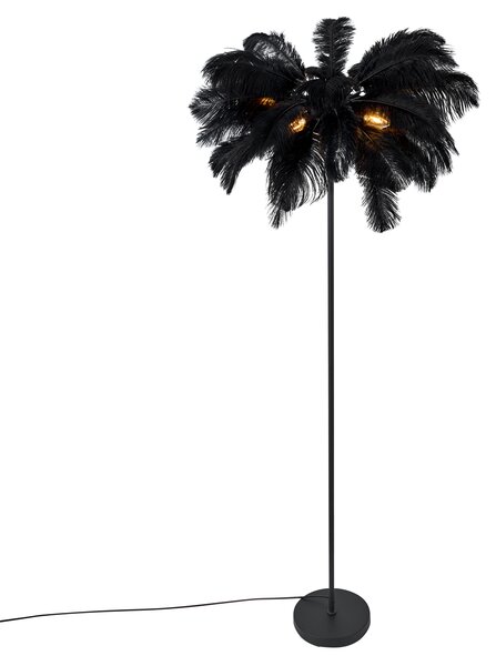 Lampada da terra Art Déco nera con piume nere - Peahen