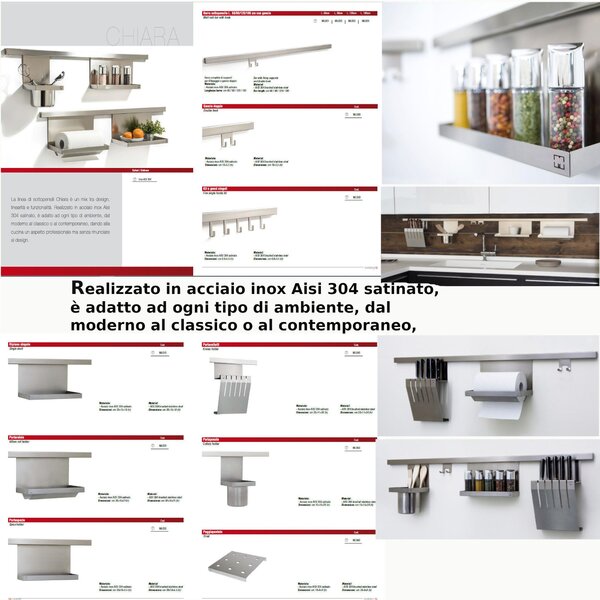 Portacoltelli APPLICABILE alla Barra Sotto pensile CHIARA Dimensioni 10xh5.5 cm inox 18/10AISI 304 Satinato