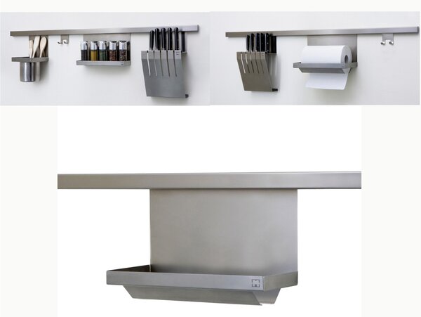 Portascottex, Portarotolo orizzontale inox 18/10 AISI 304 30x15xh21 cm APPLICABILE alla Barra sotto pensile CHIARA inox satinato