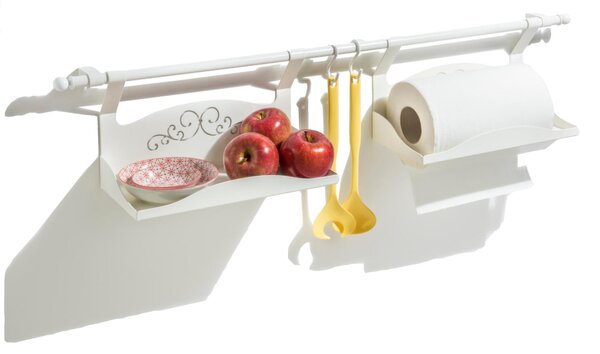 Barra sotto pensile KIT portautensili + 3 ganci in AVORIO Lunghezza 60 cm cm Sezione 1.5 cm adatta x Cucine Shabby Chic e Muratura colore avorio