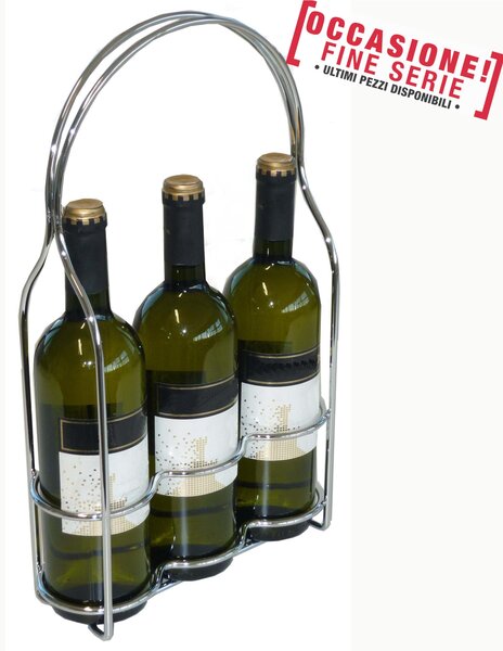 Cestello portabottiglie inox capienza 3 bottiglie 25,5x9xh41 cm Per Bottiglie tipo bordolese diametro 7.5/8 cm in metallo cromato inox lucido
