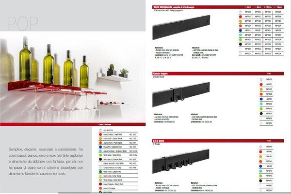 Gancio a 5 x Barra da cucina sotto pensile inox AISI 304 Linea POP lunghezza 16x3xh5 cm verniciato a fuoco colore NERO