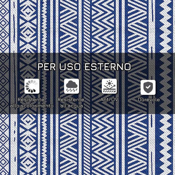 Outsunny Tappeto per Esterno 182x274 cm Pieghevole e Reversibile, in Polipropilene Blu e Bianco|Aosom
