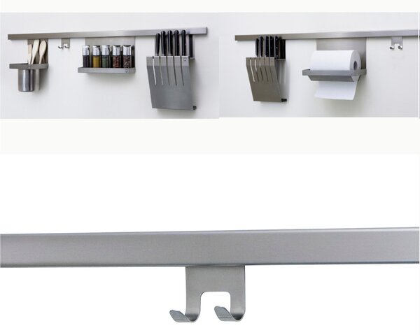 Gancio Doppio APPLICABILE alla Barra Sotto pensile CHIARA Dimensioni 10xh5.5 cm inox AISI 304 Satinato