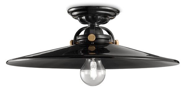 Plafoniera da Soffitto in Metallo e ceramica Diametro 31xh 11 cm 1 x max 77W E27 peso 1,35 kg smalto nero