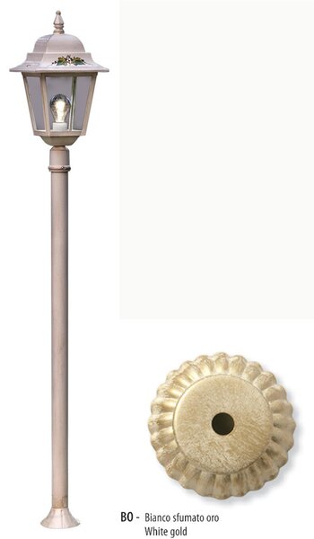 Lampada da Terra da esterno in materiale Ceramico 21,5x21,5x h 144 cm peso 2,9 kg - Attacco Lampada E 27 interno esterno, con vetri Bianco Sfumato Oro