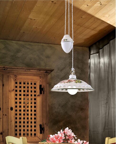 Sospensione SALISCENDI da interno in materiale Ceramico NAPOLI CLASSIC dimensione 33x23x h 36 cm peso 4,2 kg - Attacco Lampada E 27 Vintage Tortora