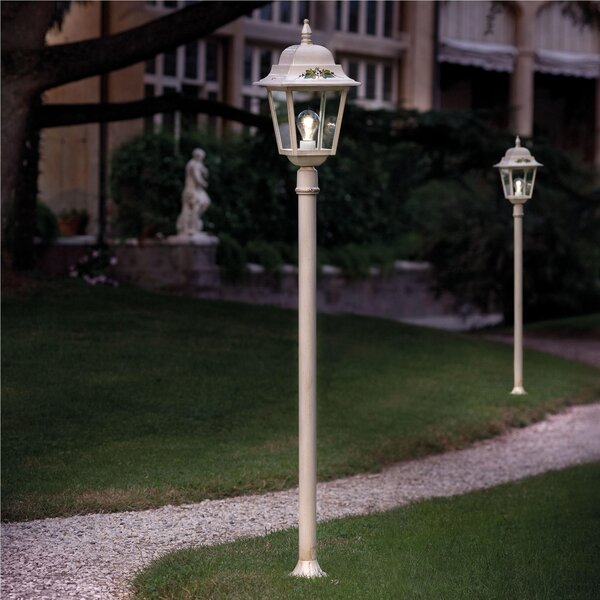 Lampada da Terra da esterno in materiale Ceramico 21,5x21,5x h 144 cm peso 2,9 kg - Attacco Lampada E 27 interno esterno, con vetri Bianco Sfumato Oro
