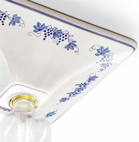 Plafoniera da Soffitto a una Luce in materiale Ceramica decoro artigianale TRIESTE CLASSIC Dimensioni 31x31x h 10 cm peso 1,1 kg - Attacco Lampada E27