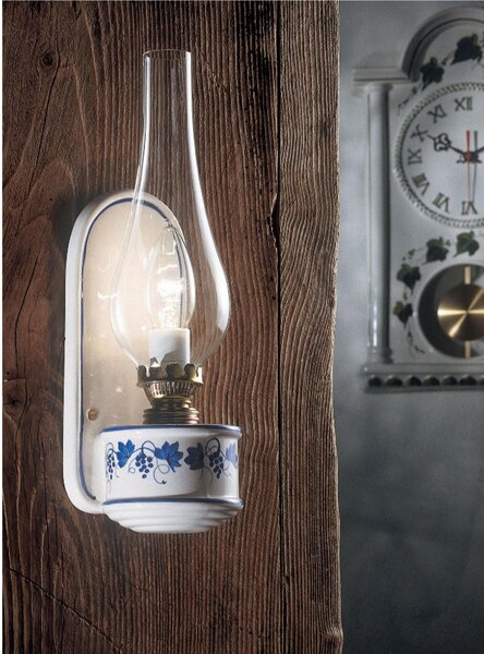 Applique Lume una Luce in materiale Ceramica decoro artigianale POMPEI CLASSIC Dimensioni 11x10x h 33 cm peso 1,1 kg - Attacco Lampada E27
