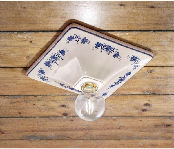 Plafoniera da Soffitto a una Luce in materiale Ceramica decoro artigianale TRIESTE CLASSIC Dimensioni 31x31x h 10 cm peso 1,1 kg - Attacco Lampada E27
