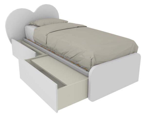 CUPIDOC - Letto cameretta a cuore singolo 80x190 con cassettoni estraibili e testata personalizzabile.Rete inclusa