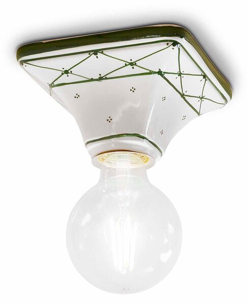 Plafoniera da Soffitto a una Luce in materiale Ceramica decoro artigianale TRIESTE CLASSIC Dimensioni 15x15x h 9 cm peso 1,1 kg - Attacco Lampada E27