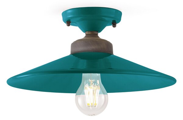 Plafoniera da Soffitto Anticata in Metallo e ceramica e Ottone Diametro 30 xh 13 cm 1 x max 77W E27 peso 1,26 kg colore Verde Petrolio