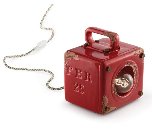Lampada da tavolo in Metallo anticato Cavoin cotone rivestito Dimensione 18x15,5 xh 20 cm 1 x max 77W E27 peso 2,25 kg colore Rosso vintage