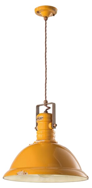 Sospensione da interno a in Ferro Vintage materiale Ceramico URBAN RETRO' dimensione 40x40x h 36 cm peso 3,62 kg - Attacco Lampada E 27 Vintage Giallo