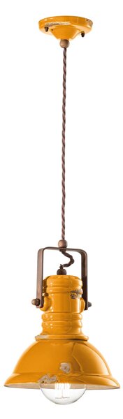 Sospensione da interno in Ferro e materiale Ceramico Vintage URBAN RETRO' dimensione 23x23x h 30 cm peso 2,0 kg - Attacco Lampada E 27 Vintage Giallo