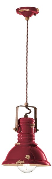 Sospensione da interno in Ferro e materiale Ceramico Vintage URBAN RETRO' dimensione 23x23x h 30 cm peso 2,0 kg - Attacco Lampada E 27 Vintage Bordeaux