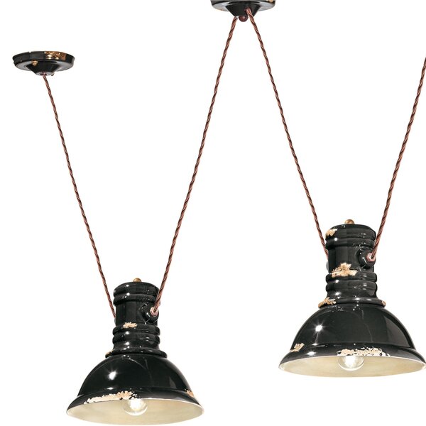 Sospensione da interno a tre luci in materiale Ceramico URBAN RETRO' dimensione 13x h 19 cm peso 3,70 kg - Attacco Lampada E 27 Nero