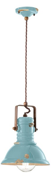 Sospensione da interno in Ferro e materiale Ceramico Vintage URBAN RETRO' dimensione 23x23x h 30 cm peso 2,0 kg - Attacco Lampada E 27 Vintage Azzurro