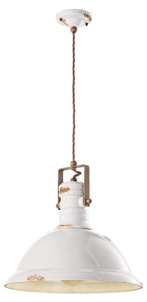 Sospensione da interno a in Ferro e materiale Ceramico URBAN RETRO' dimensione 40x40x h 36 cm peso 3,62 kg - Attacco Lampada E 27 Bianco vintage